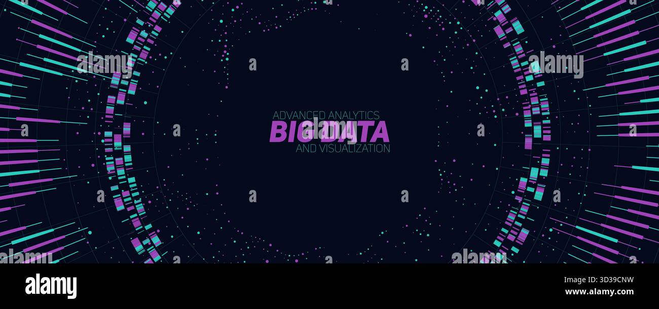 Vector abstract colorful round big data information visualization. Social network, financial analysis of complex databases. Visual information Stock Vector