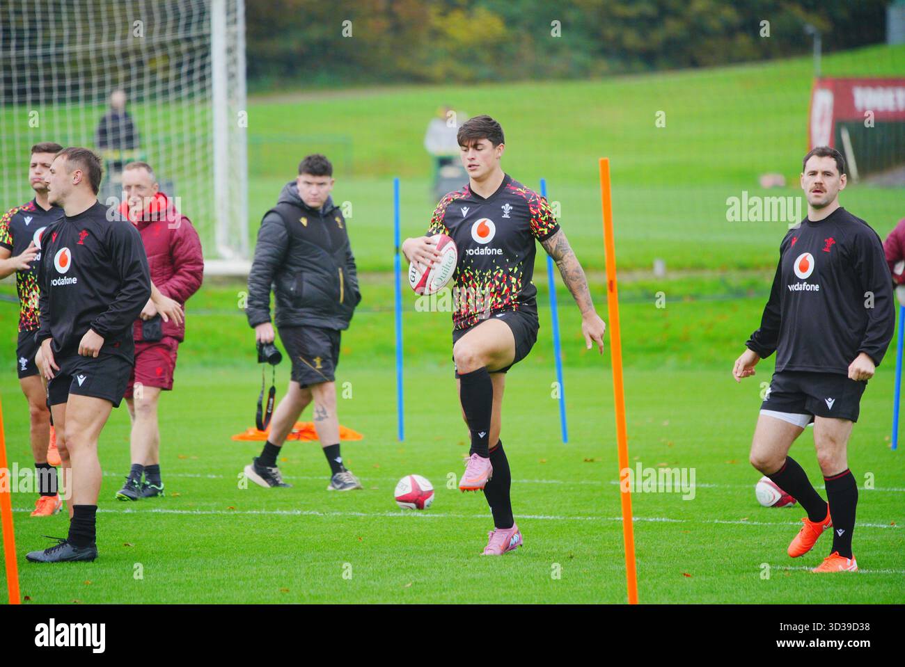 Wales' Louis Rees-Zammit during a training session at the Vale Resort ...