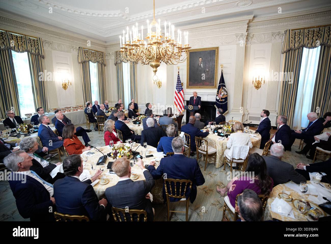 US President Donald Trump delivers remarks at the breakfast with ...
