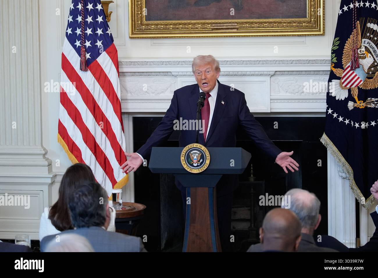US President Donald Trump delivers remarks at the breakfast with ...