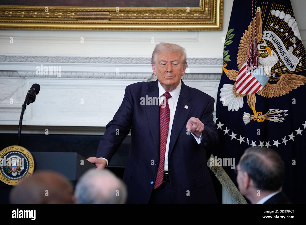 US President Donald Trump delivers remarks at the breakfast with ...