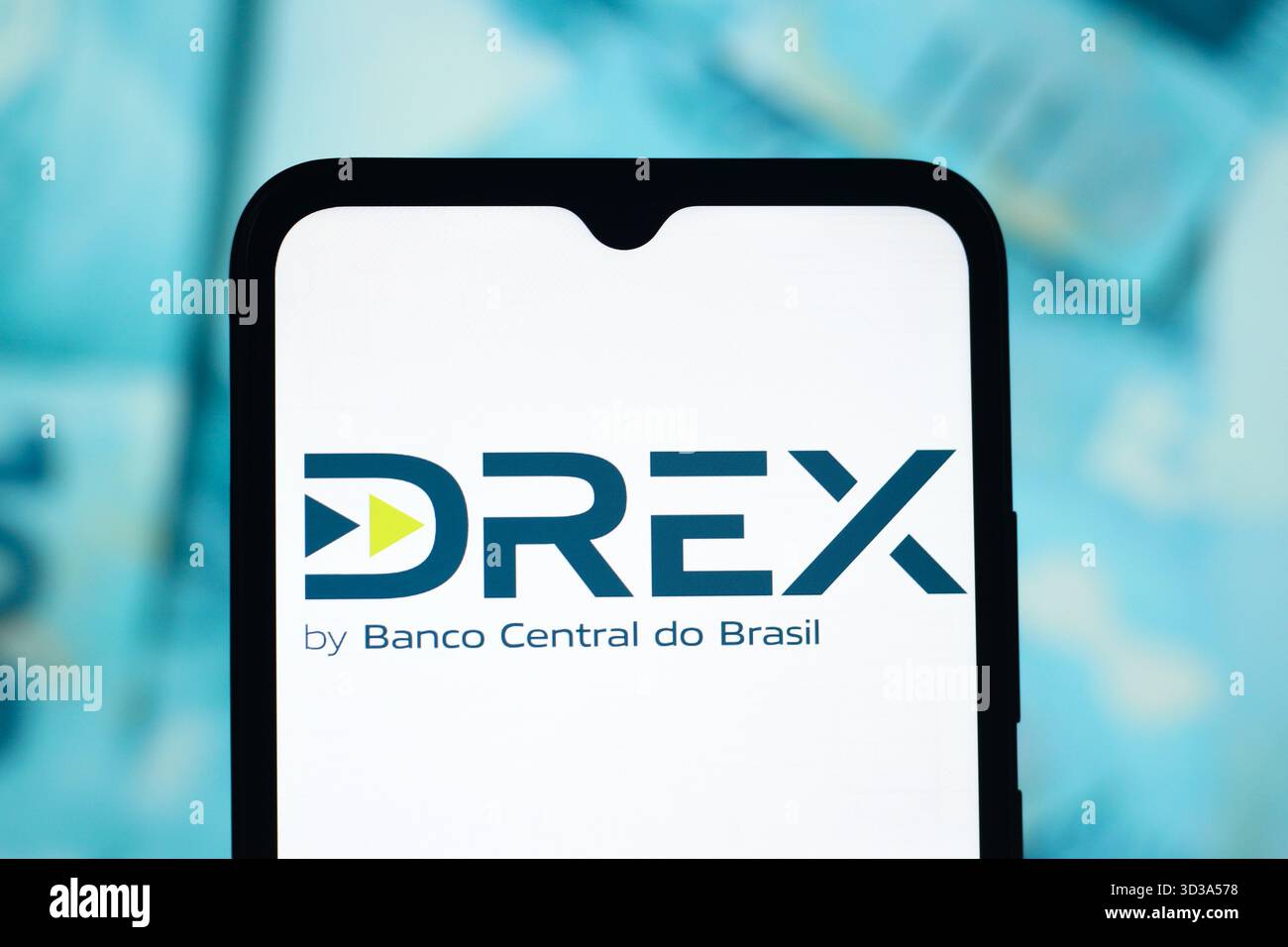 In this photo illustration, the Drex by Banco Central (Digital Real X) logo is seen displayed on a smartphone screen. Stock Photo