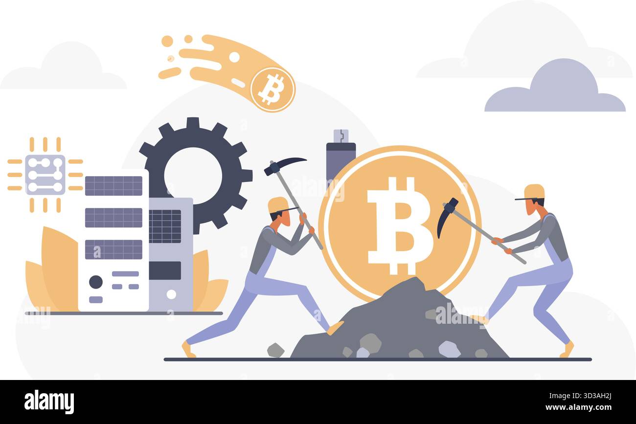 Digital miners working pickaxes bitcoin coin servers cloud elements  represent cryptocurrency mining blockchain technology digital finance  isolated white background vector illustration Stock Vector Image & Art -  Alamy