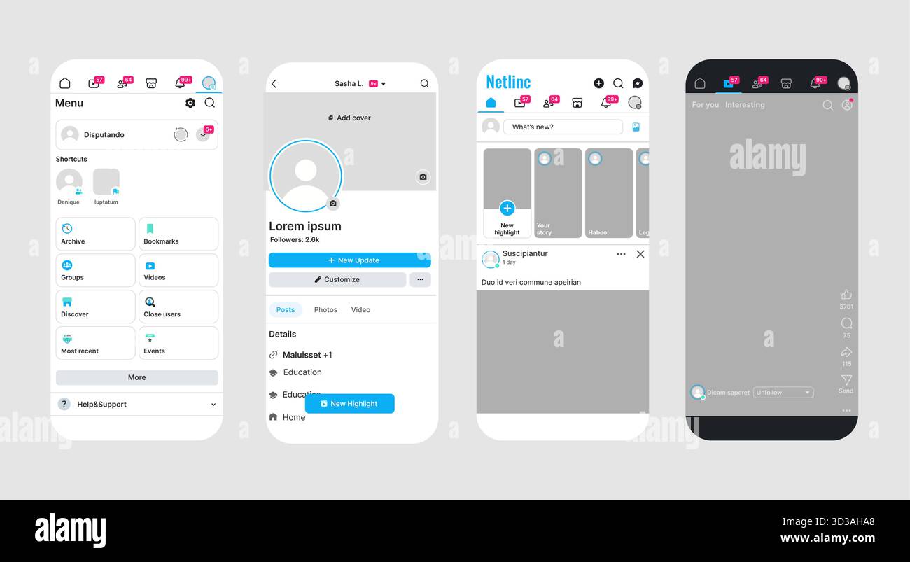 Programme Feed Interface Design Mobile user interface template for social media app design, showing ...