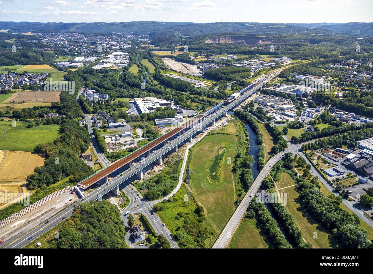 Aerial view, A45 motorway bridge is being rebuilt, Lenne, Lennetal ...