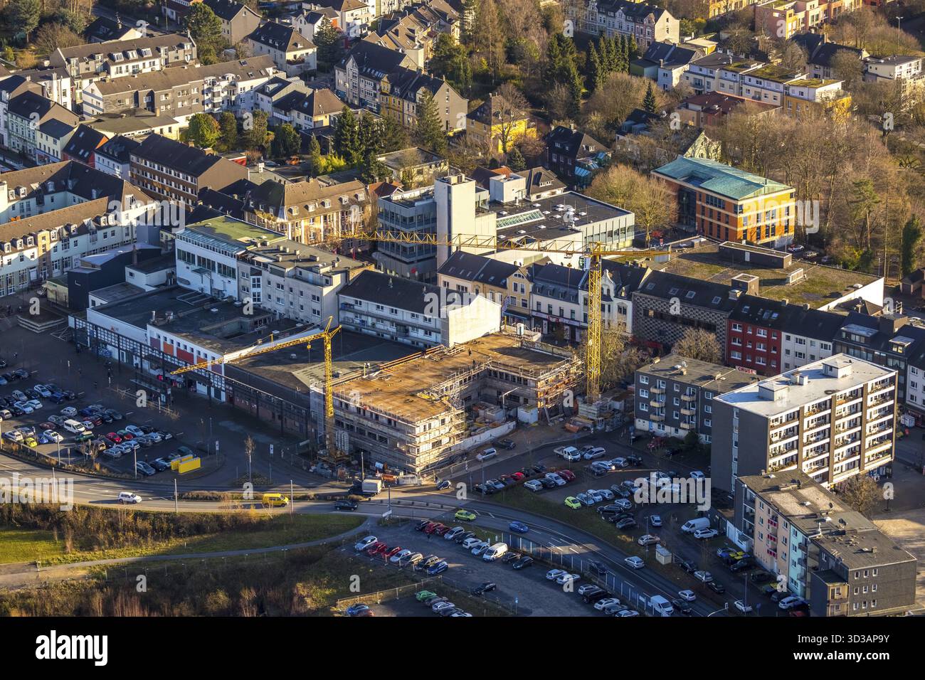 Aerial view, construction of a multi-storey office building with ...