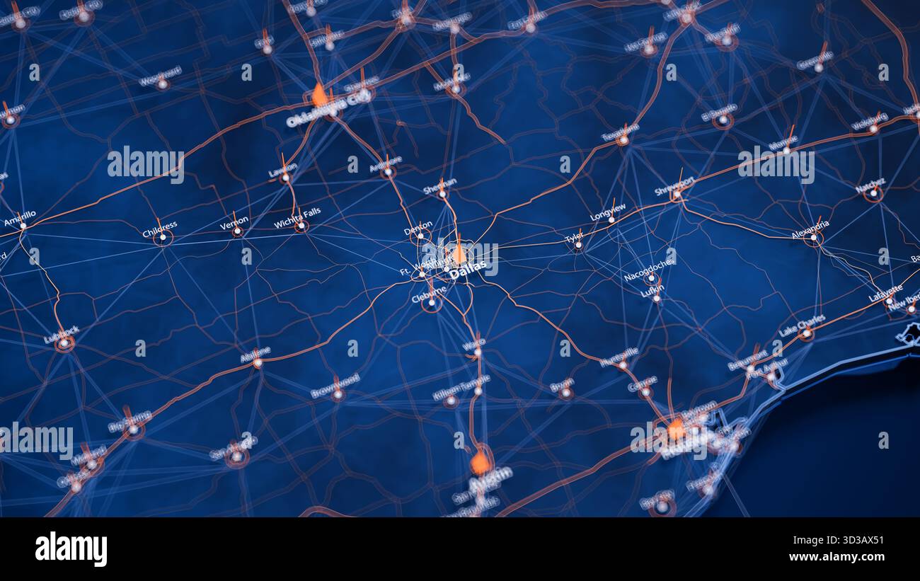 Orange Data Visualization Map Dallas map big data visualization. Futuristic map infographic of city ...