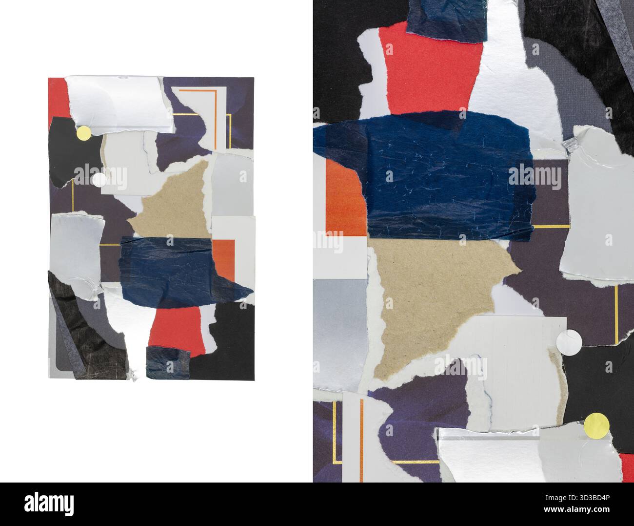 Abstract various colorful torn paper background. Macro pattern and rectangle shape composition isolated on white background Stock Photo
