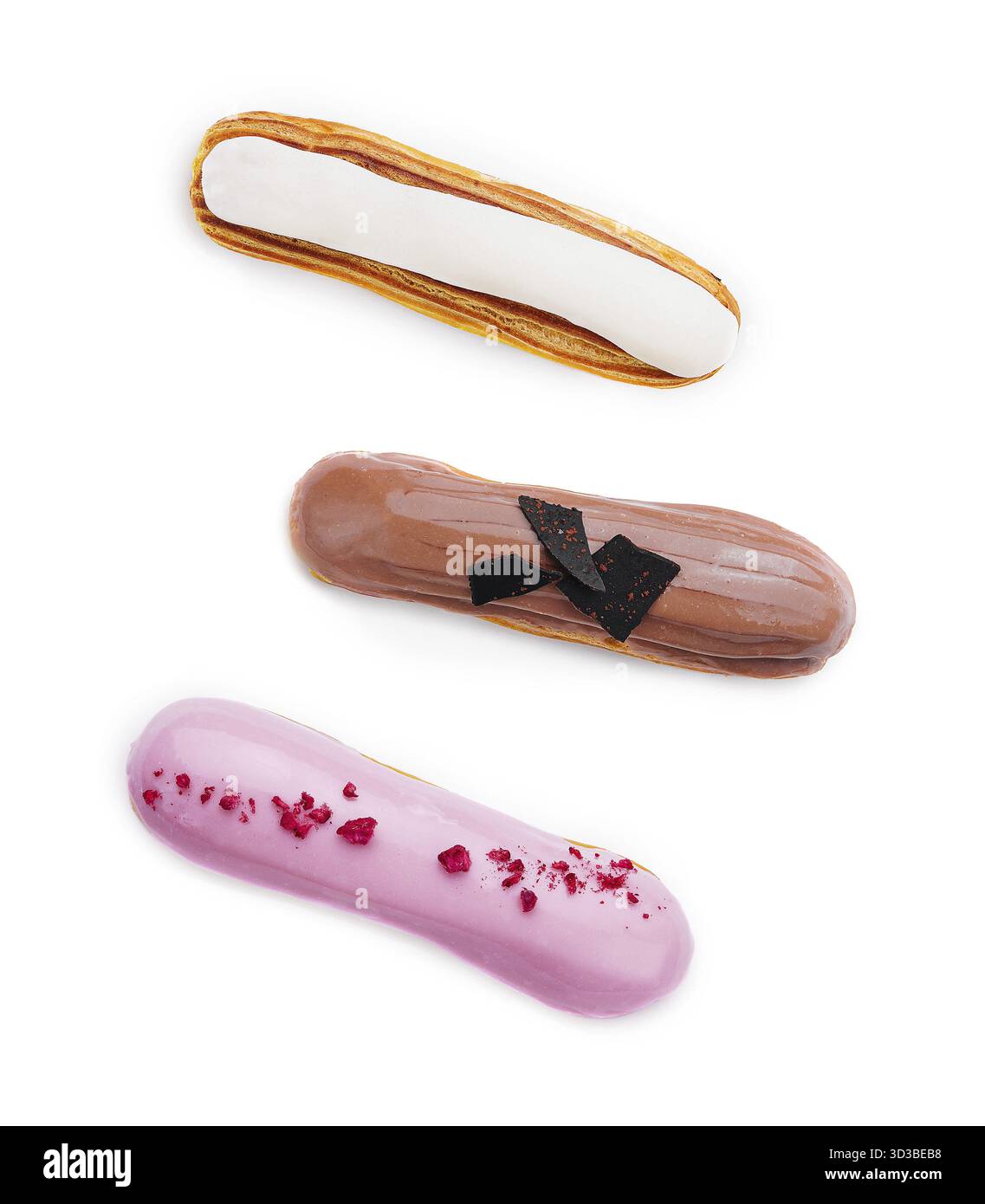 Food, Different types chocolate eclairs on a white background Stock Photo