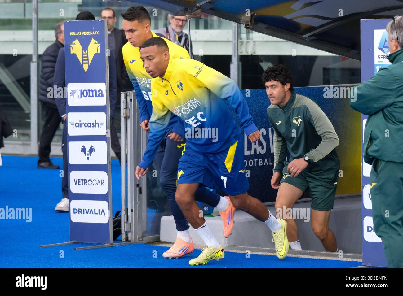 Rafik Belghali of Hellas Verona FC, and Giovane Santana Do