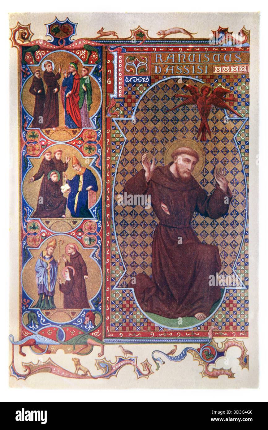 Illustration Of Saint Francis of Assisi Kneeling at the Vision