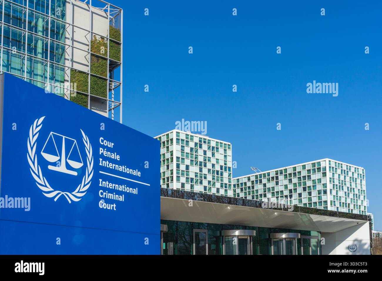 The International Criminal Court (ICC) in The Hague, the permanent tribunal that prosecutes genocide, war crimes and crimes against humanity. Stock Photo