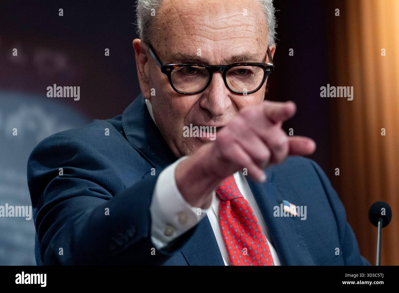 Senate Minority Leader Chuck Schumer, D-NY, takes questions during a ...