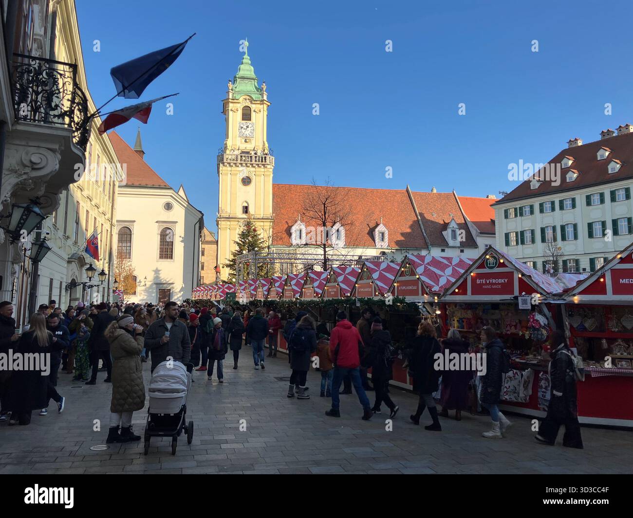 Christmas market at Hlavné námestie (Main Square) in Old Town, Bratislava, Slovakia - Smartphone Captured Stock Image