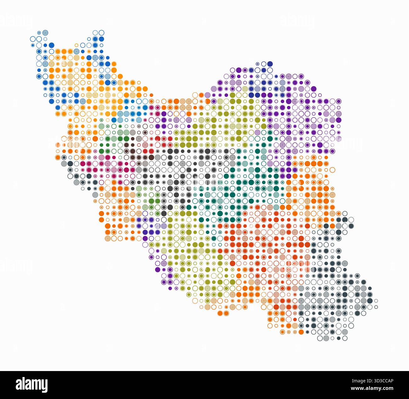Iran, shape of the country built of colored cells. Digital style map of ...