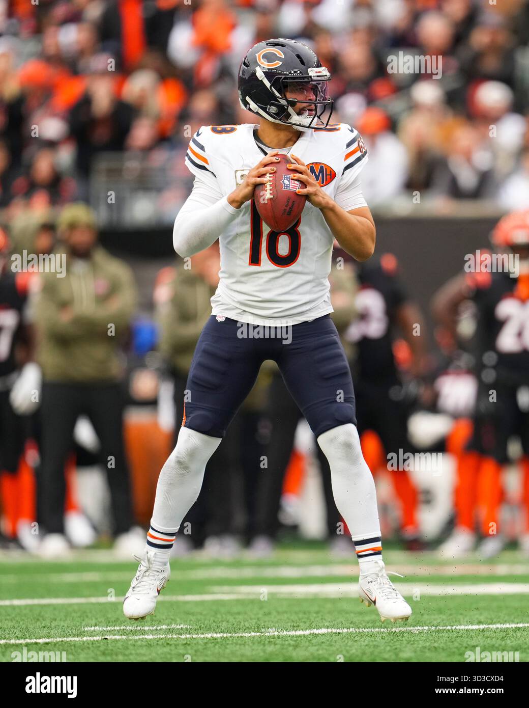 Chicago Bears quarterback Caleb Williams (18) looks to throw during an ...