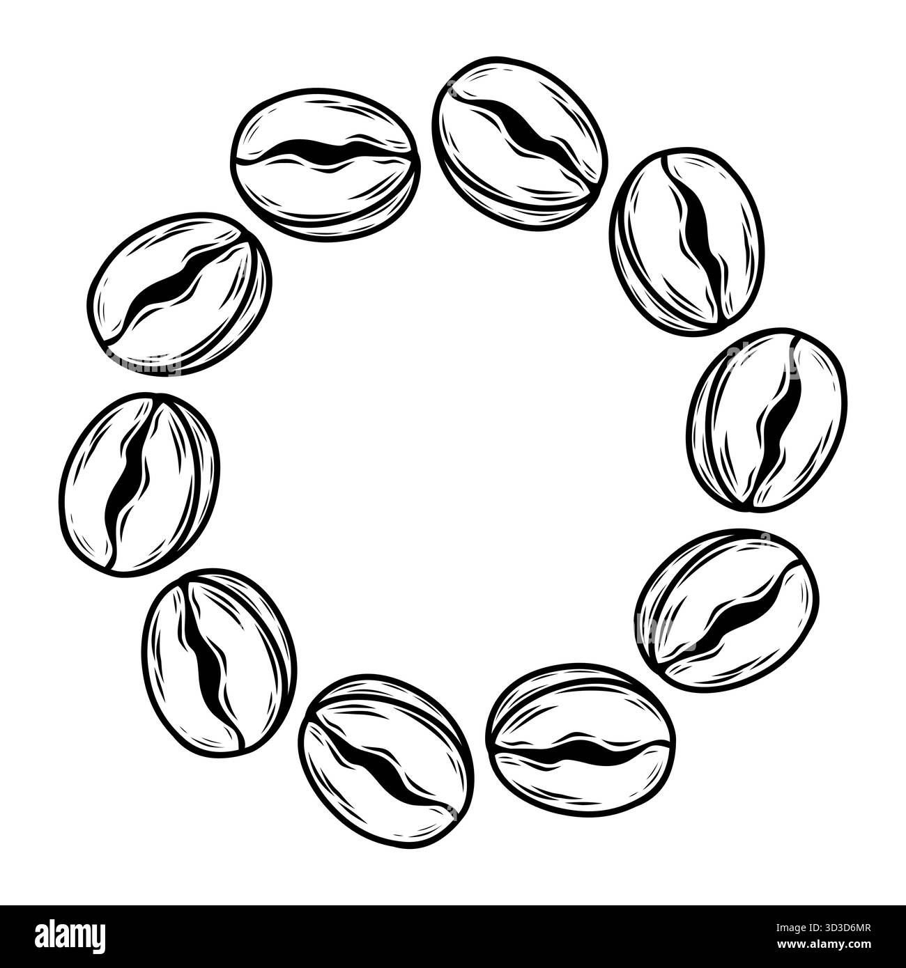 Minimalist black and white coffee bean circle line art on white ...