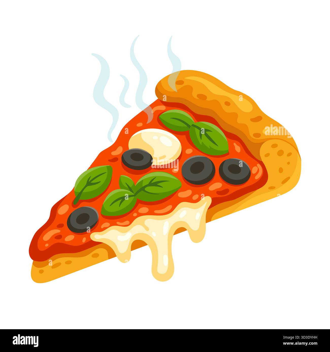 Vector food illustration of pizza slice with melting cheese
