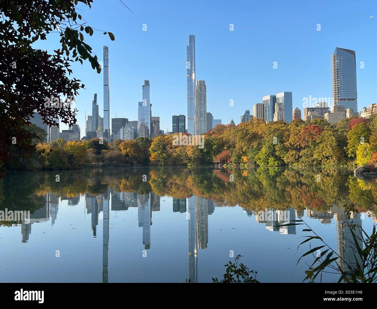 Autumn colors in Central Park, Manhattan, New York, USA, scenic park landscape with fall foliage. - Smartphone Captured Stock Image