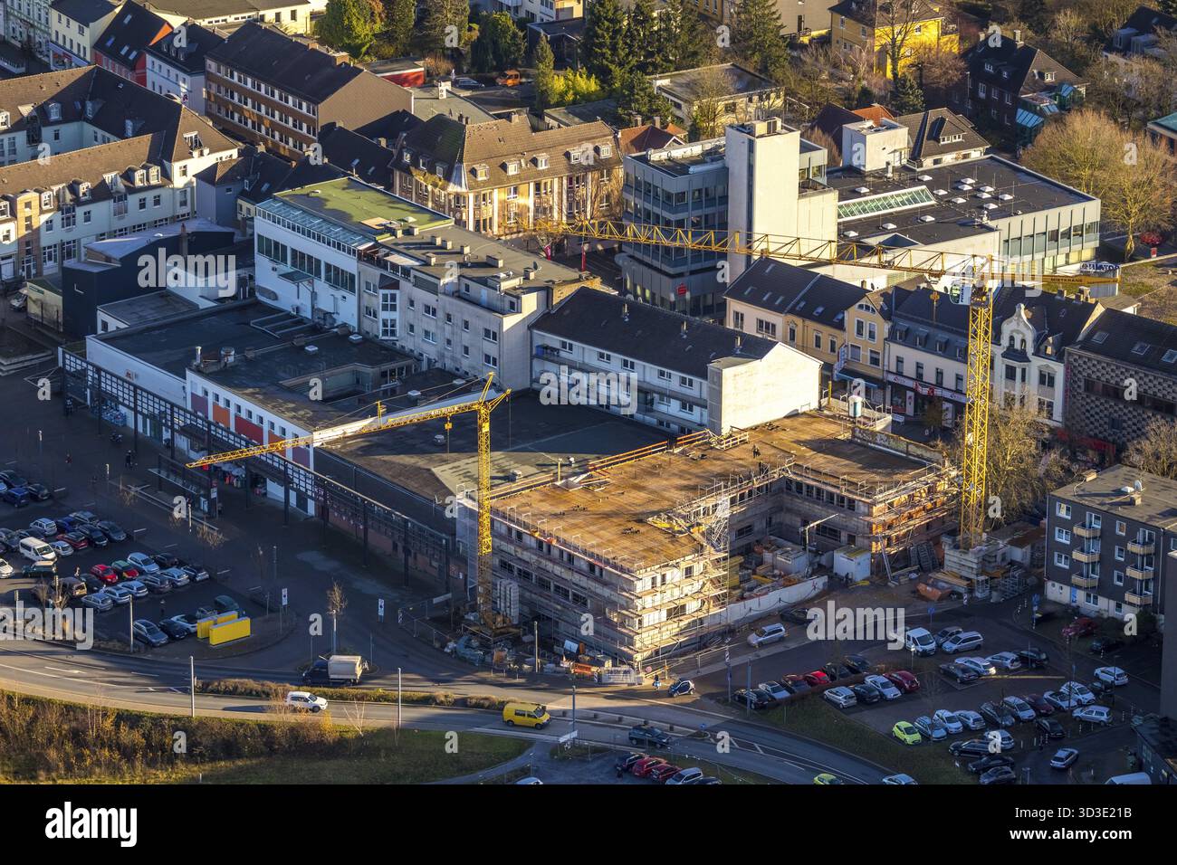 Aerial view, construction of a multi-storey office building with ...