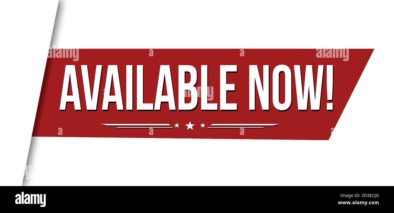 Available now banner design on white background, vector illustration Stock Vector