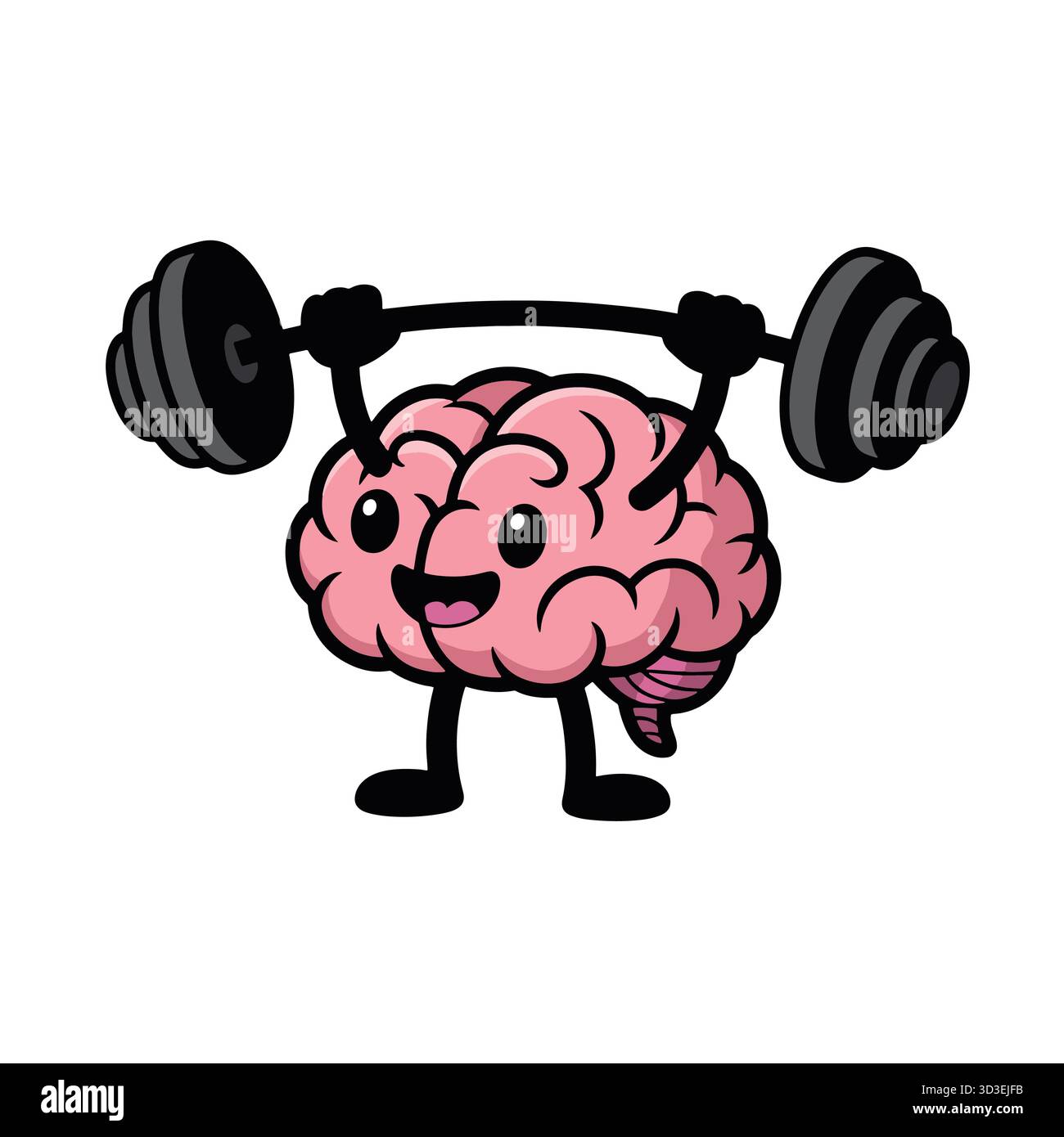 Cartoon Brain Lifting Weights Illustration for Mental Strength and ...