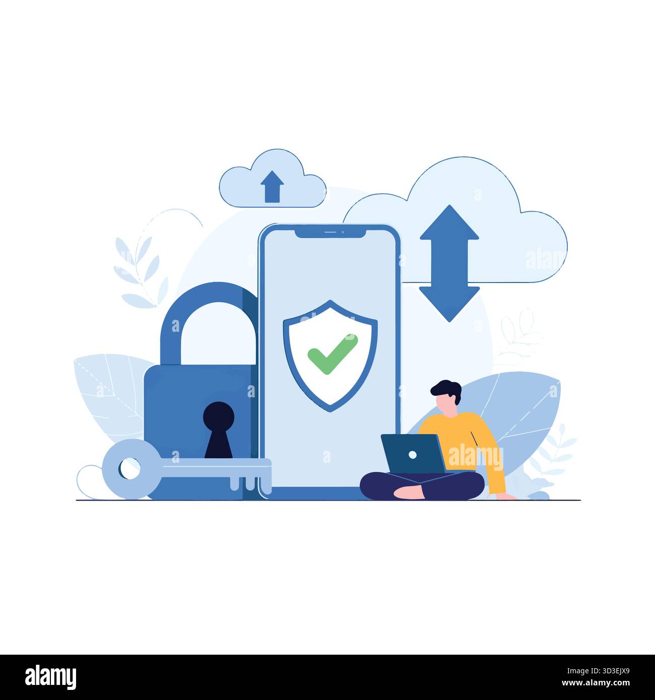 Cloud security with mobile phone illustration for data protection concept Stock Vector