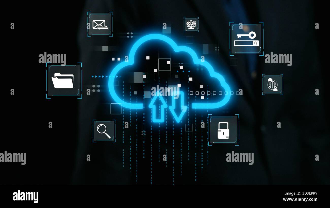 Data Storage Visual Visual representation of cloud computing with upload and download ...