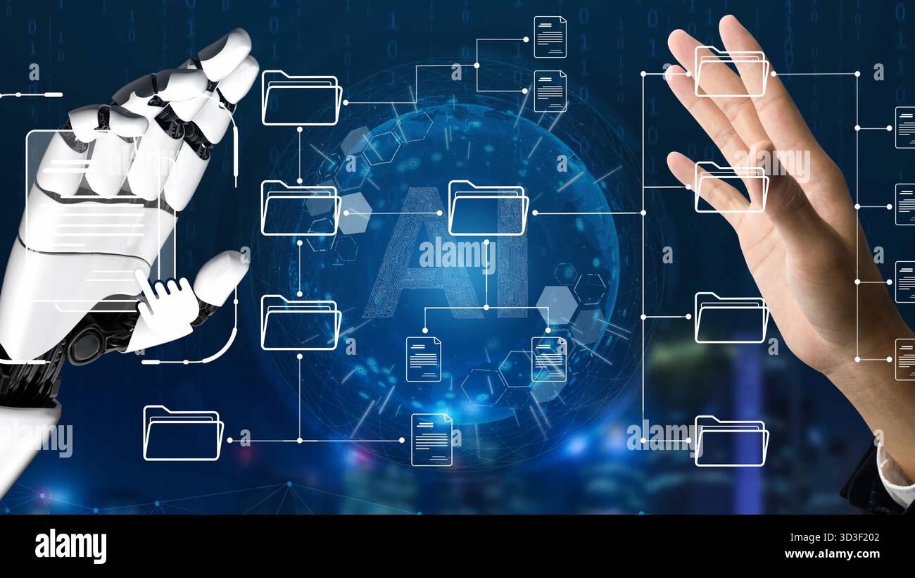 AI organizing file directory structure, streamlining folder management, arranging document paths, and automating digital hierarchy operations. Marrow Stock Photo