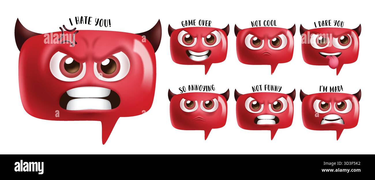Emoji mad emoticon clipart set. Emojis red speech bubble icon clip art ...
