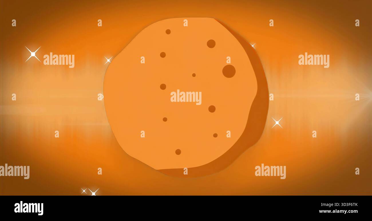 Shining orange circular design glowing in digital illustration, with light streak and sparkles Stock Photo