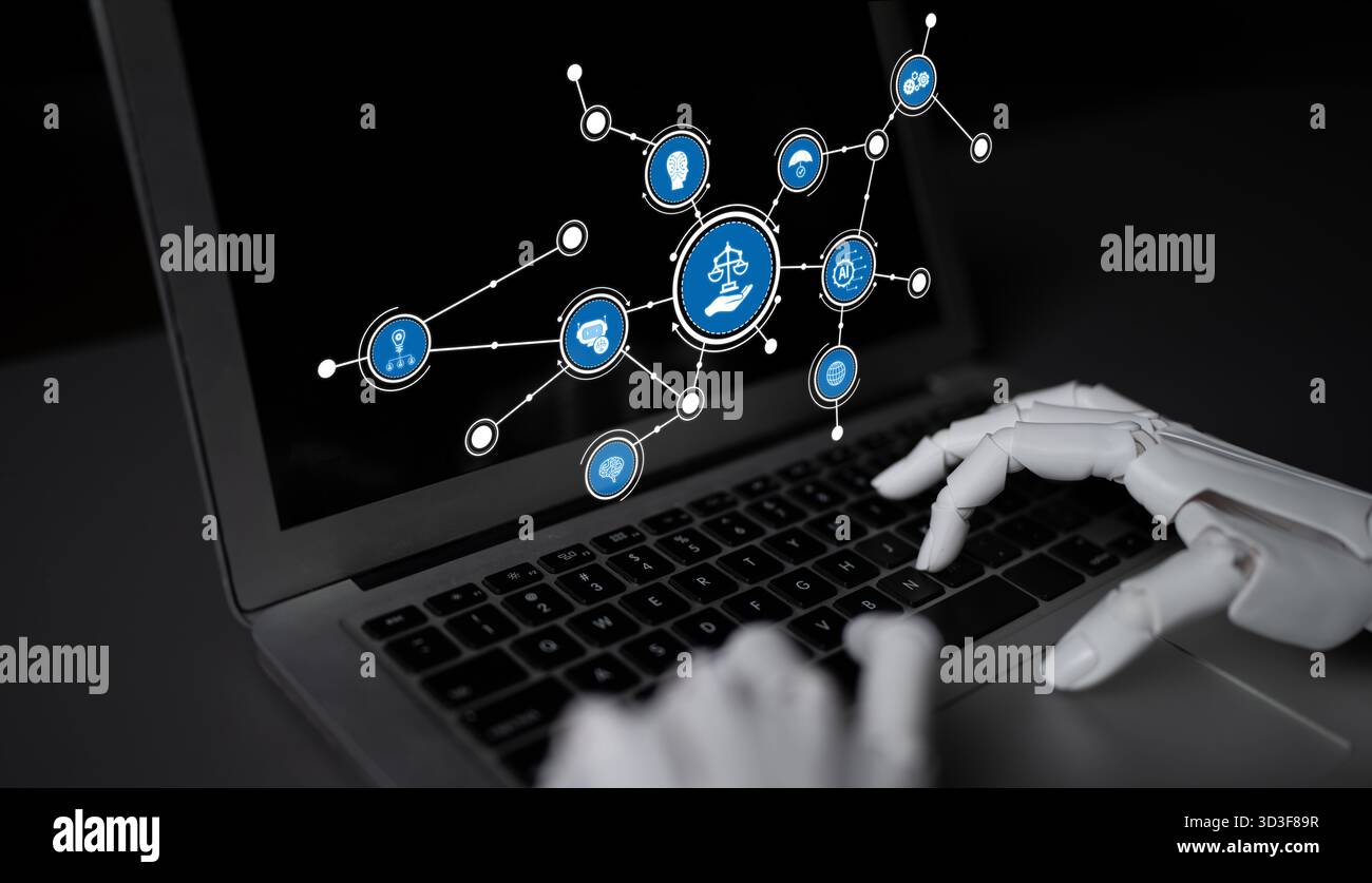 A robotic hand interacts with a laptop, showcasing advancements in ...