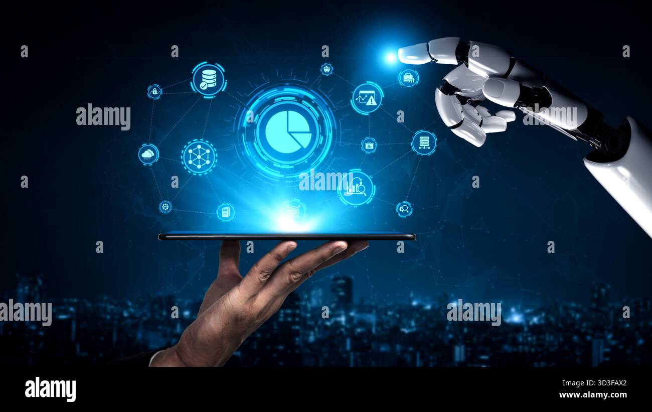 AI data analytics delivers predictive insights, real-time modeling, and business intelligence for data-driven decision-making in digital enterprises Stock Photo