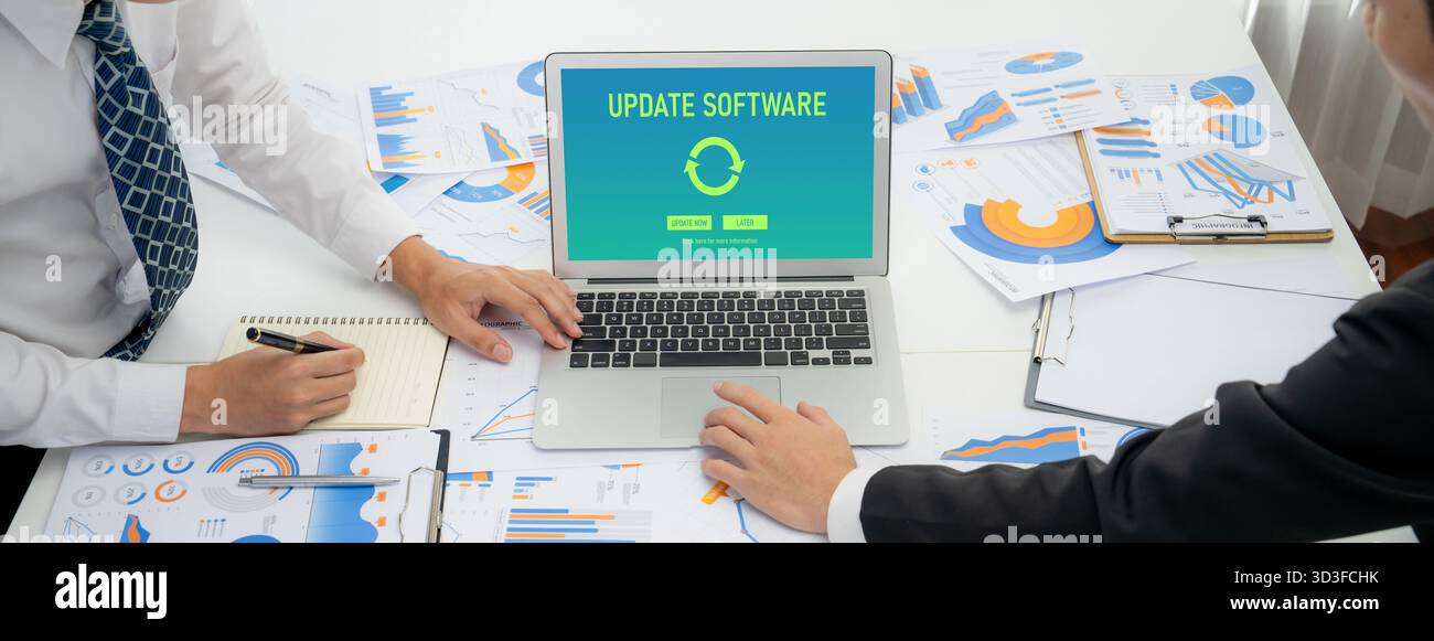 Software update on computer for brisk version of device software upgrade Stock Photo