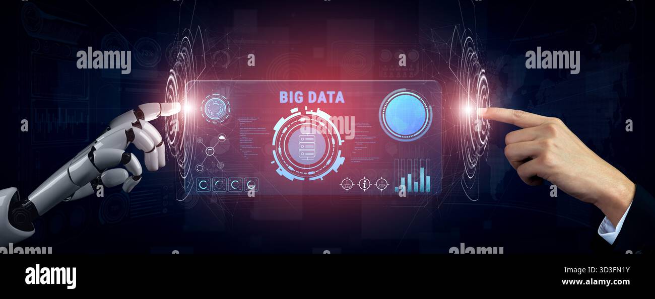Using AI for Big Data analytics to gain business intelligence and insights. AI processing and visualizing large datasets for strategic decisions Stock Photo