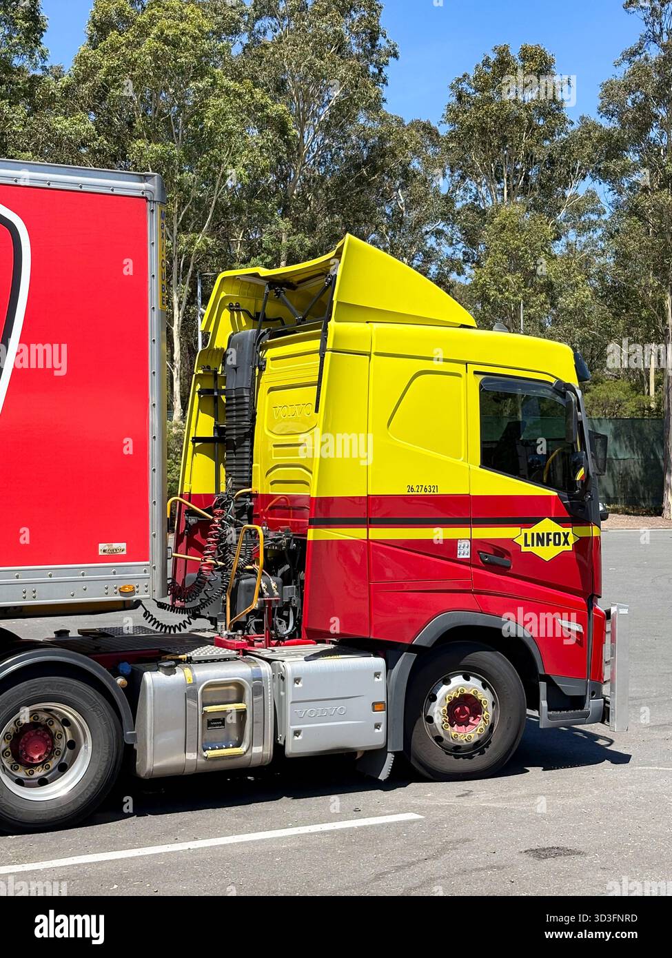 Australian freight lorry, Linfox truck parked at a road stop in NSW,Australia - Smartphone Captured Stock Image