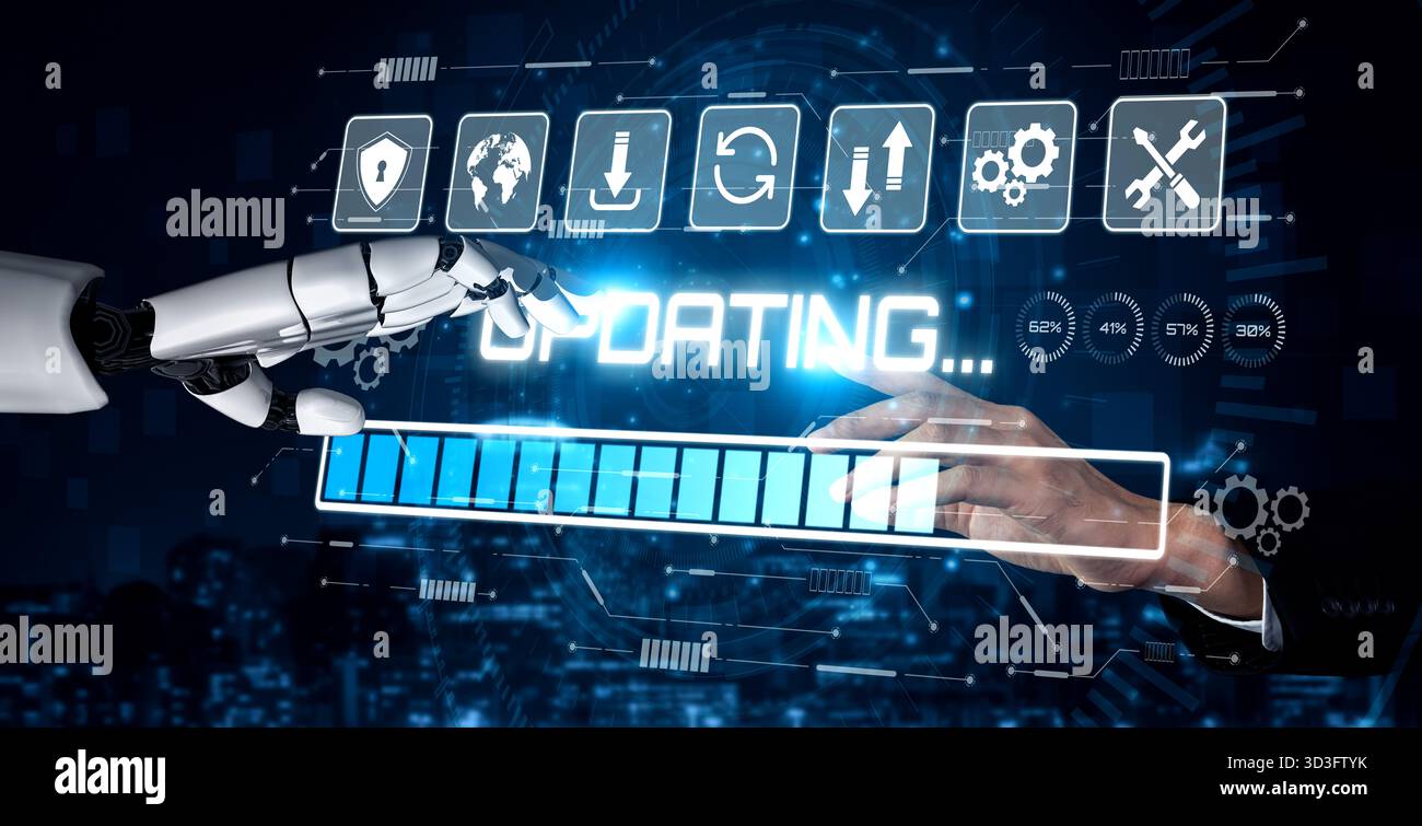 AI accelerates knowledge growth with smart training tools, virtual learning assistants, and software updates for competitive digital advantage. Vouch Stock Photo