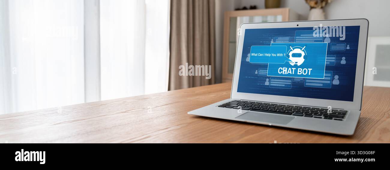 Chatbot software application for modish online business that automatically reply to customer questions Stock Photo