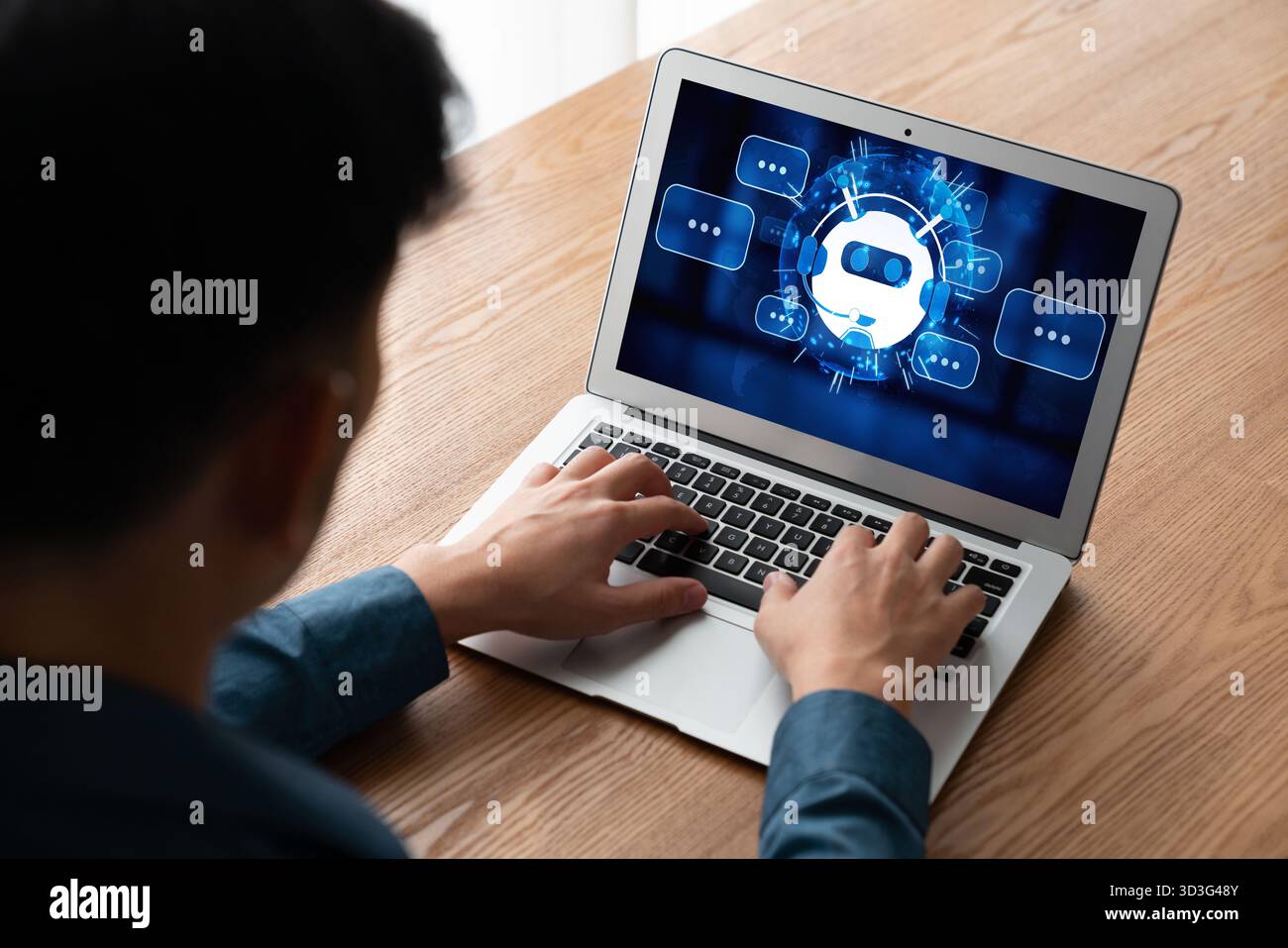 Chatbot software application for modish online business that automatically reply to customer questions Stock Photo