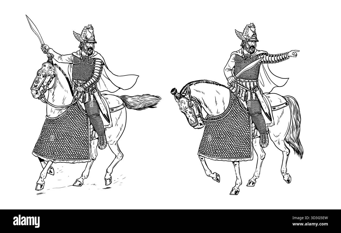 Medieval Post Rider Heavily armed Pontic rider. Ancient and Medieval Cavalry Drawing Stock ...