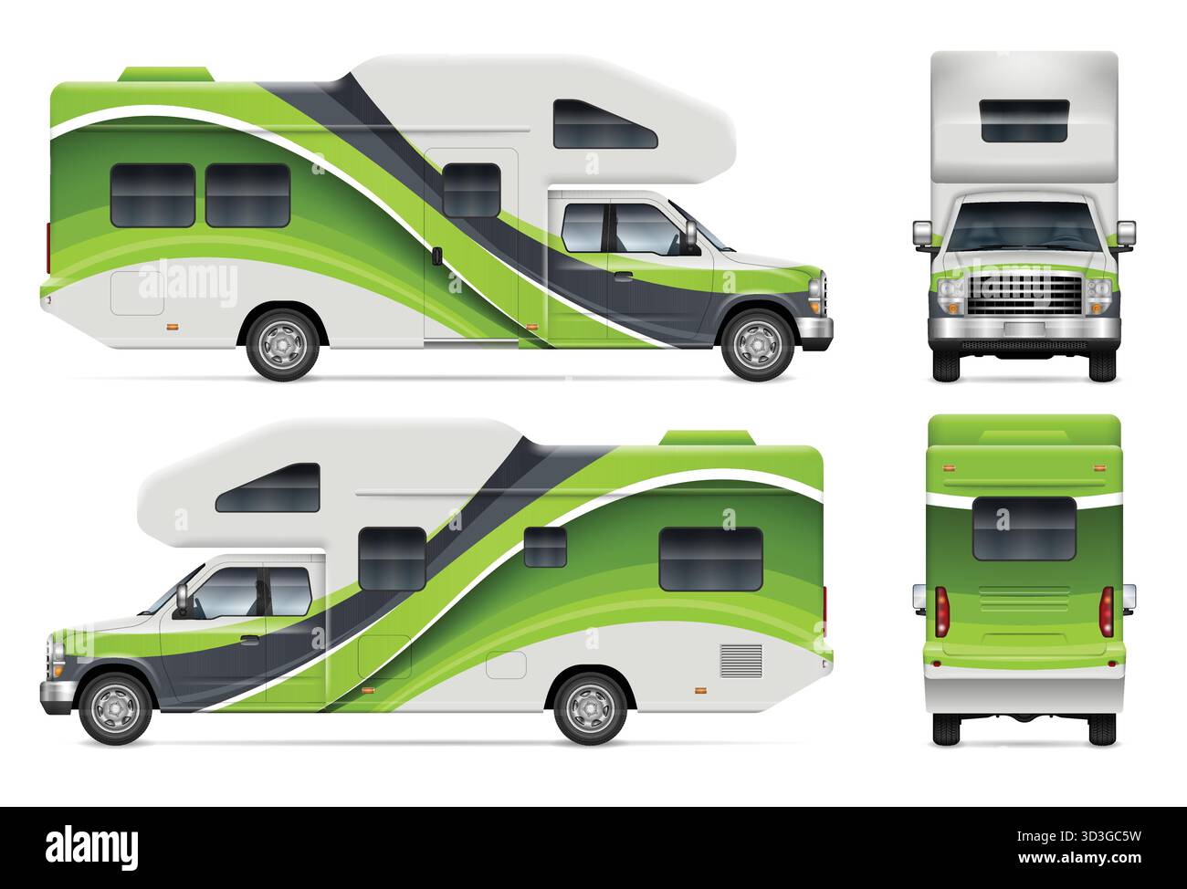 Van Rear Vector RV camper van wrap vector mockup shown from side, front, rear view ...
