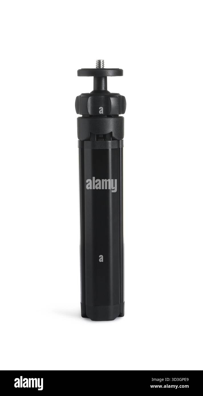 One modern black tripod isolated on white Stock Photo