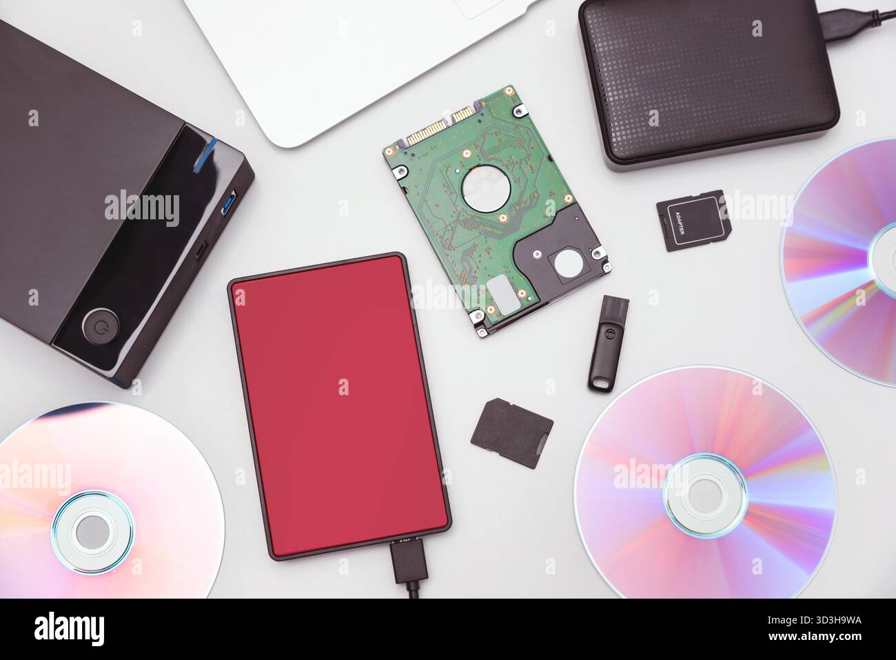 Multiple storage devices, pendrive, memory cards. Backup data Stock Photo
