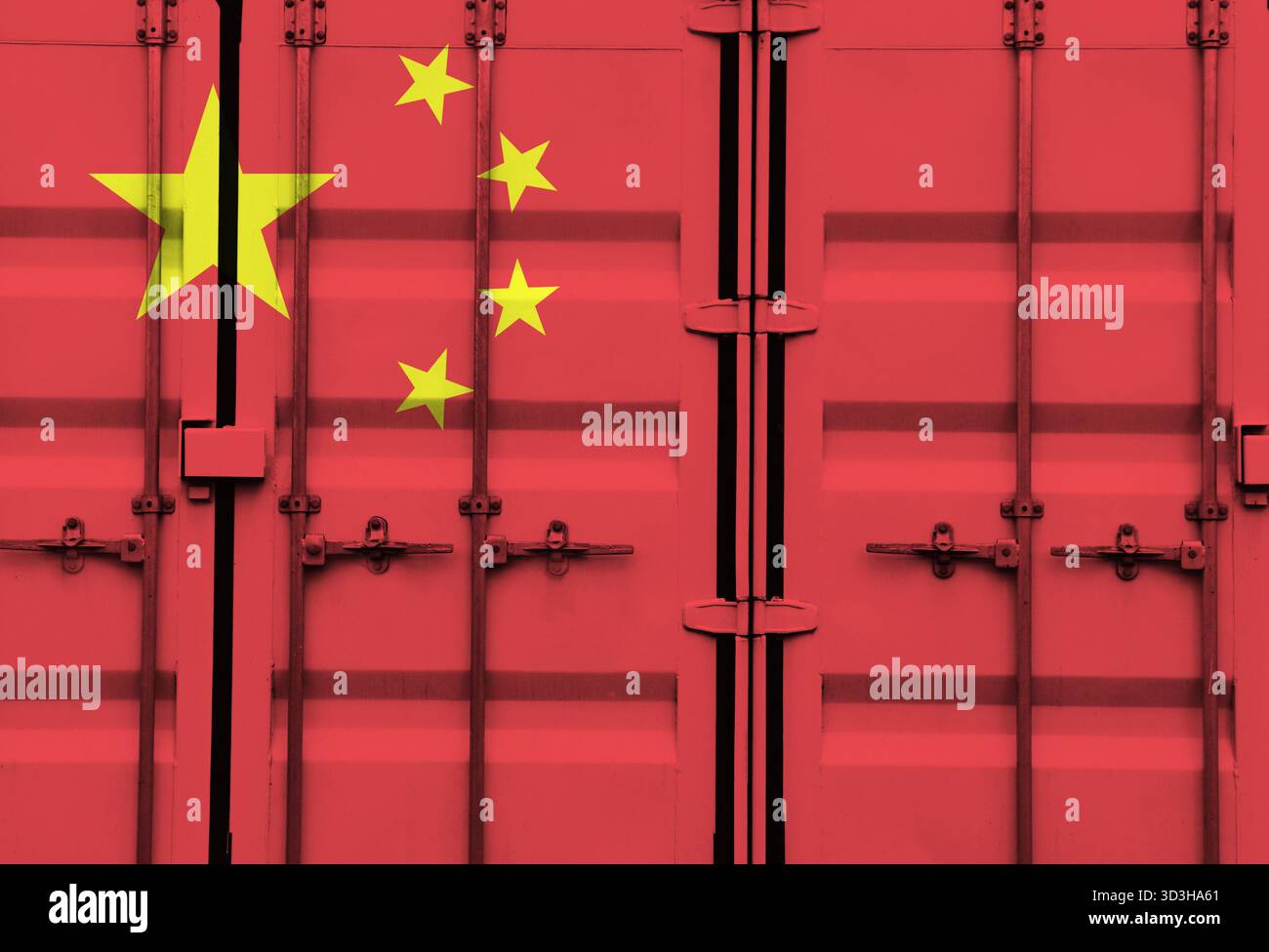 Chinese Container Character Shipping container with Chinese national flag overlay symbolising ...