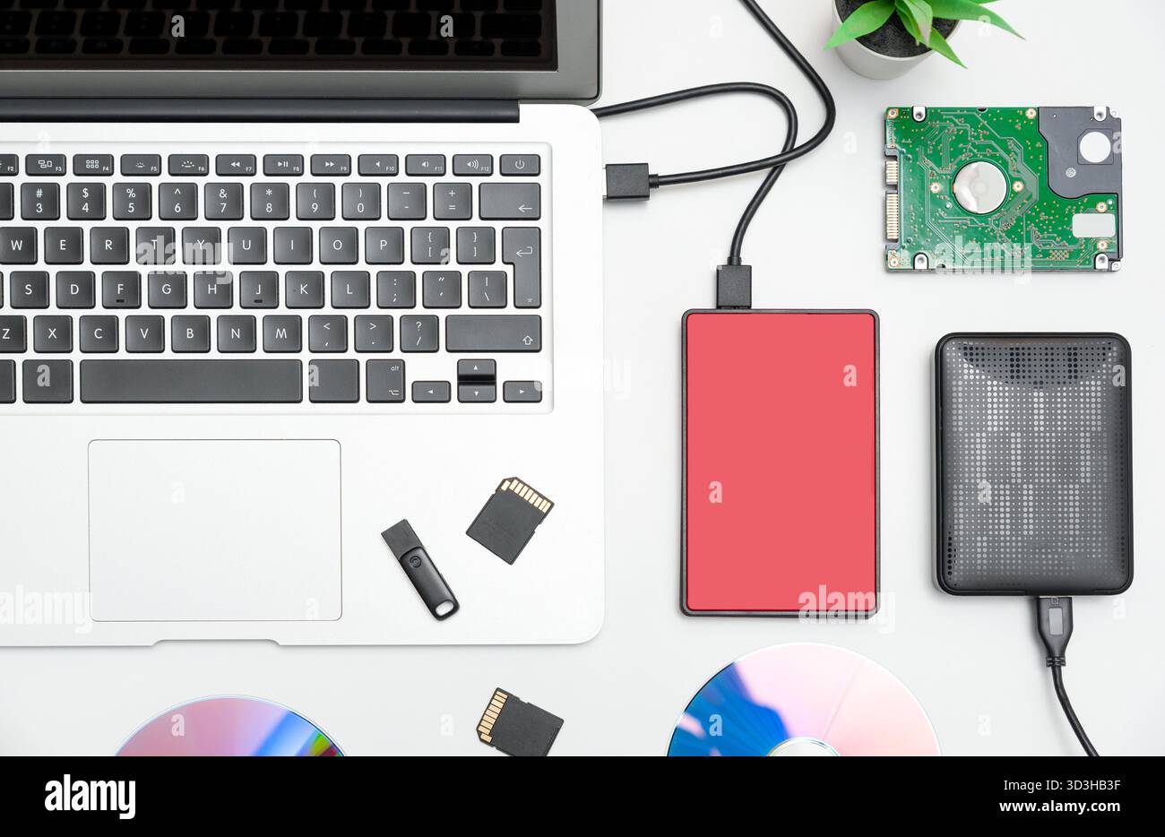 Multiple storage devices, pendrive, memory cards. Backup data Stock Photo
