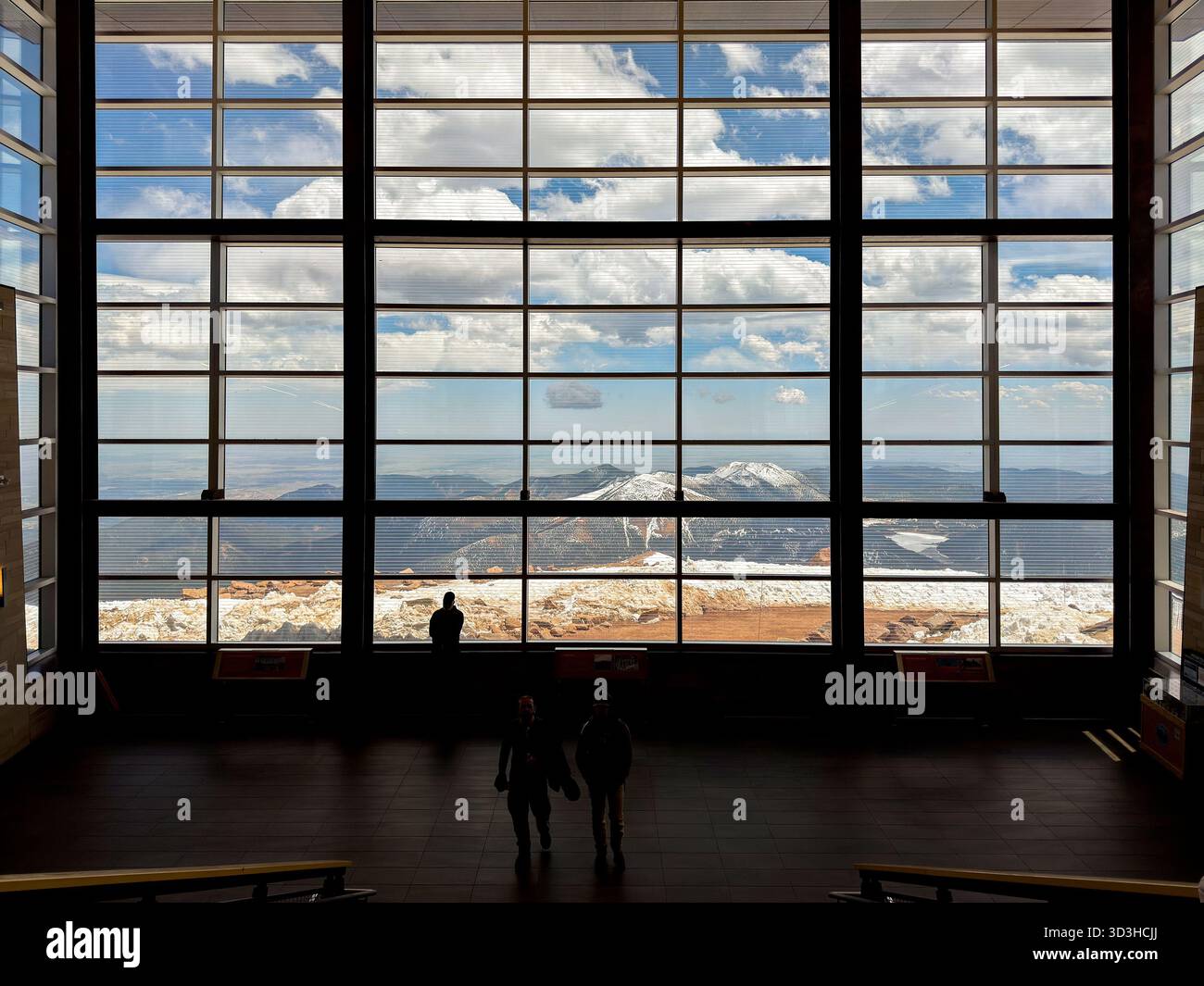 Manitou Springs, Colorado, USA - 21 May 2025: Interior of the Visitor Center at the summit of Pikes Peak looking out of the surrounding mountain range - Smartphone Captured Stock Image