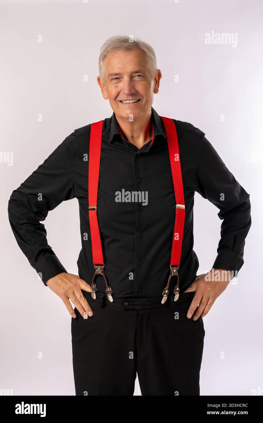 black dress shirt with red suspenders VINCENT (Style #6701)