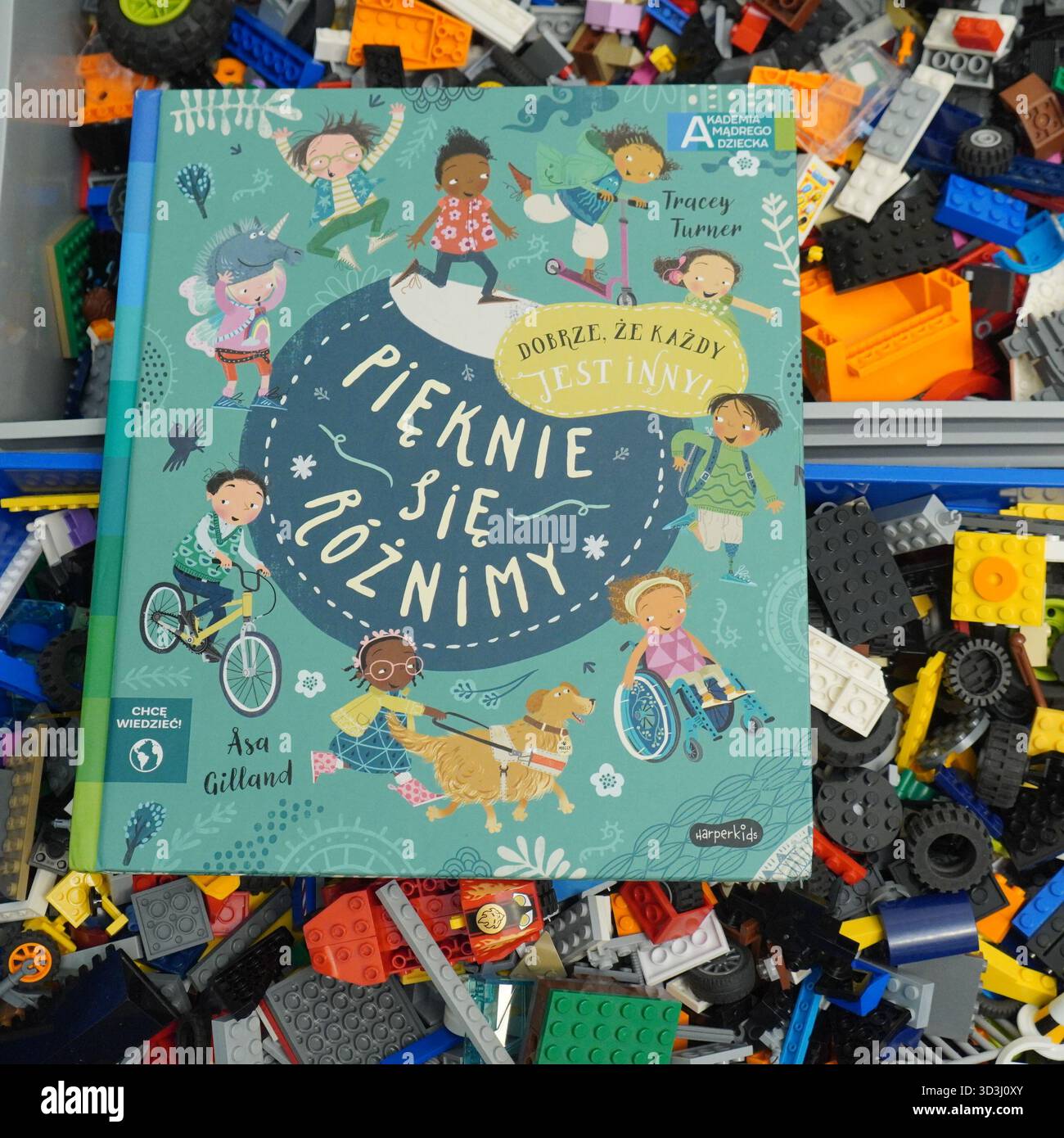 A book laying on Lego bricks Stock Photo