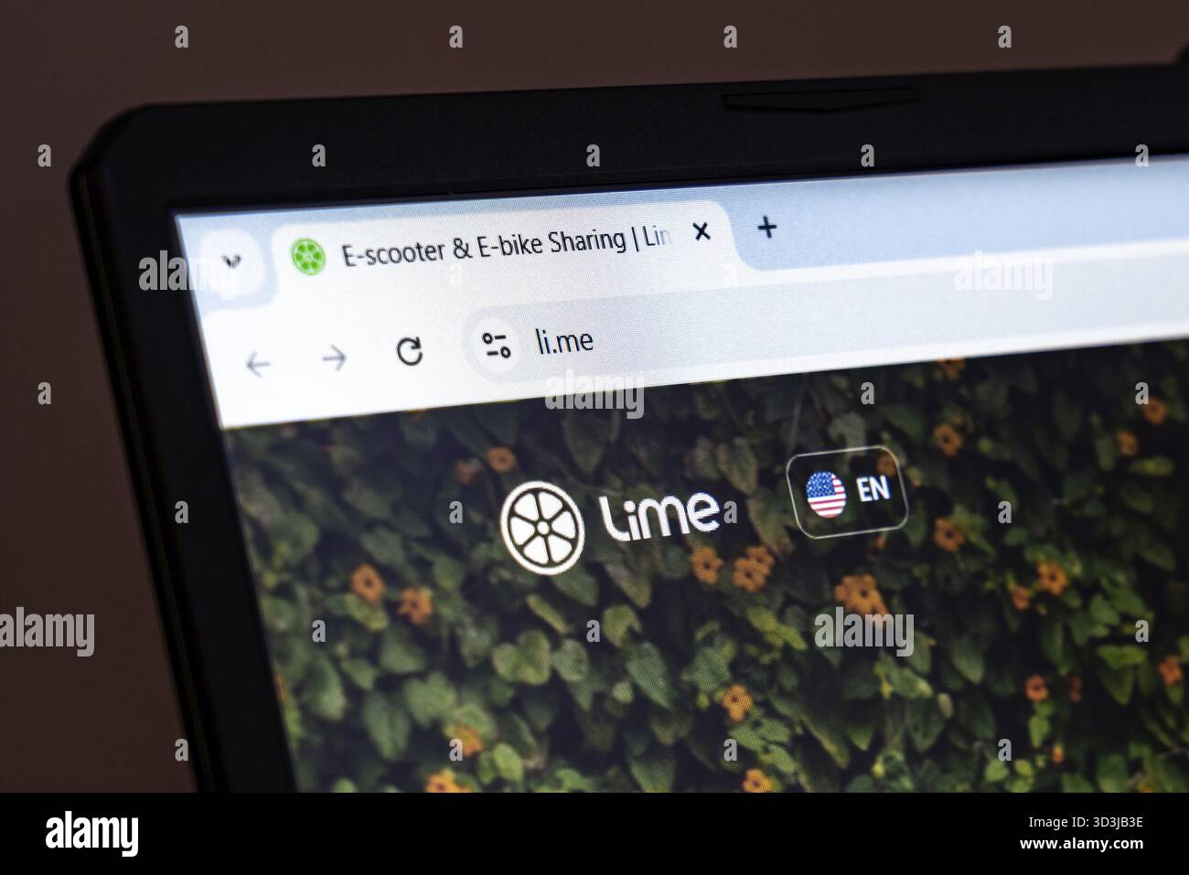 New York, USA - January 22, 2025: Lime website displayed on laptop screen promoting e-scooter and e-bike sharing services Stock Photo