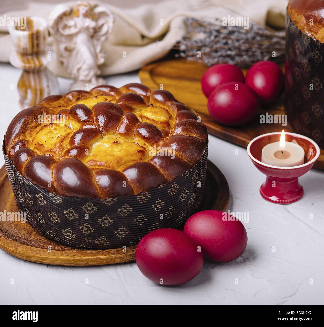 Food, Festive easter table setting with traditional meal Stock Photo